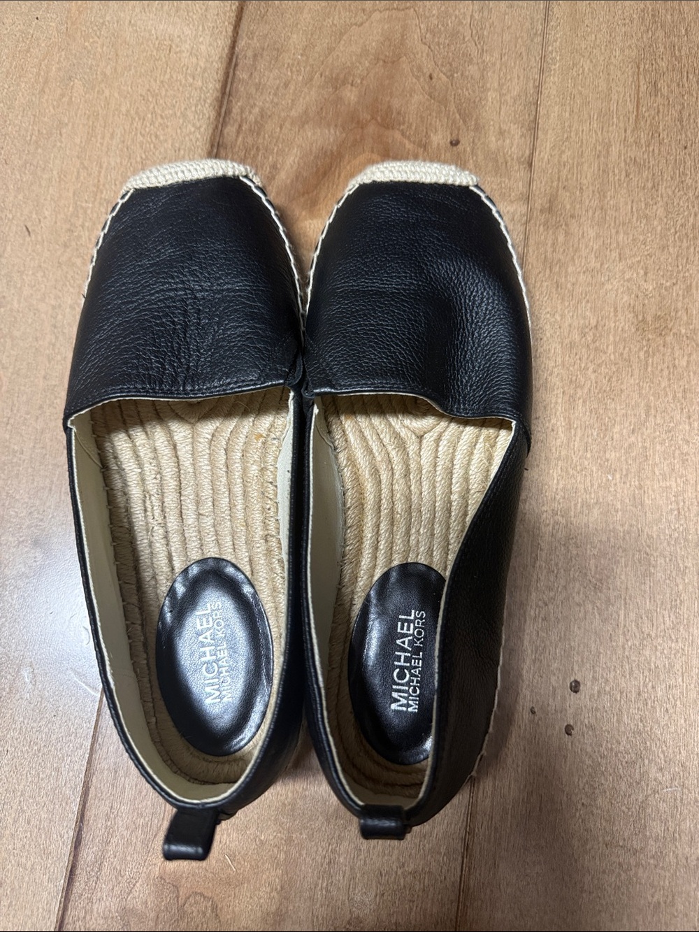 Michael Kors Black Leather Espadrille Slip-On Flats
